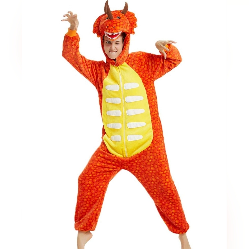 Adult Small Plush Dragon Sleep Onesie Pajamas Hooded